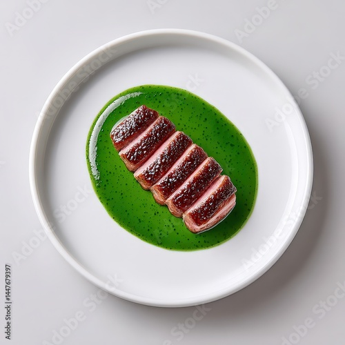 Obraz na płótnie Tea-smoked duck, artistic fine dining plate, pure white setup w salonie