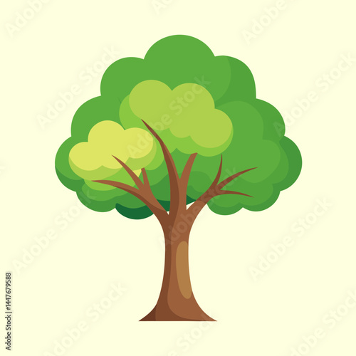 Stylized tree with brown trunk and green foliage on light background
