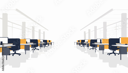 Modern geometric office workspace arrangement, professional environment