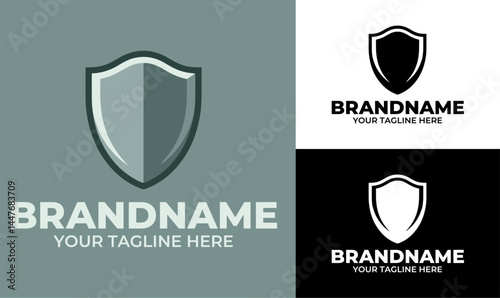 Minimal shield logo design template for security company tech startup or privacy protection brand