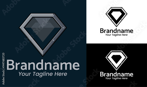 Diamond metal shield logo design template for luxury brand jewelry store or industrial tech identity