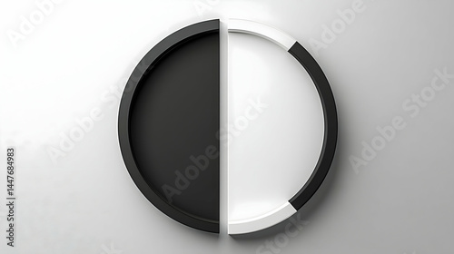 A minimalist black and white circle divided in half