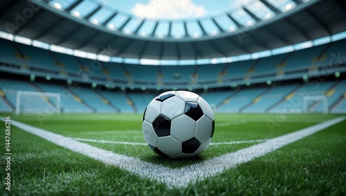 Soccer ball in stadium corner with dynamic background