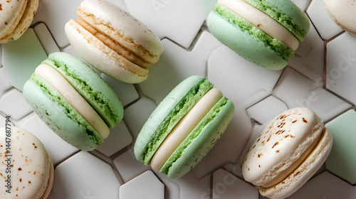 Minimalist dessert plating with macaron, lighting enhancing its charm