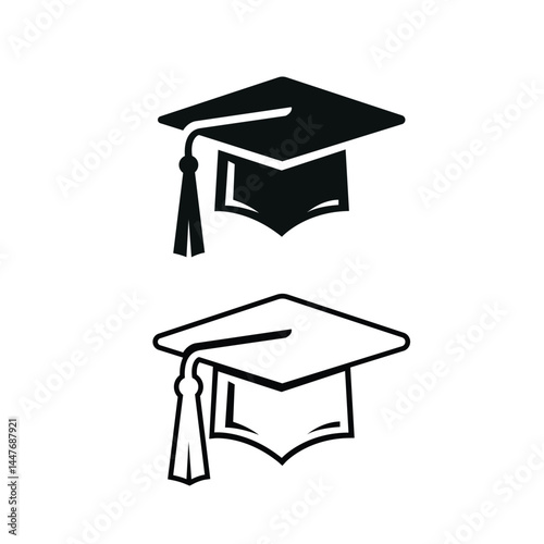 Graduation cap icon, Academic achievement on white background vector illustration.