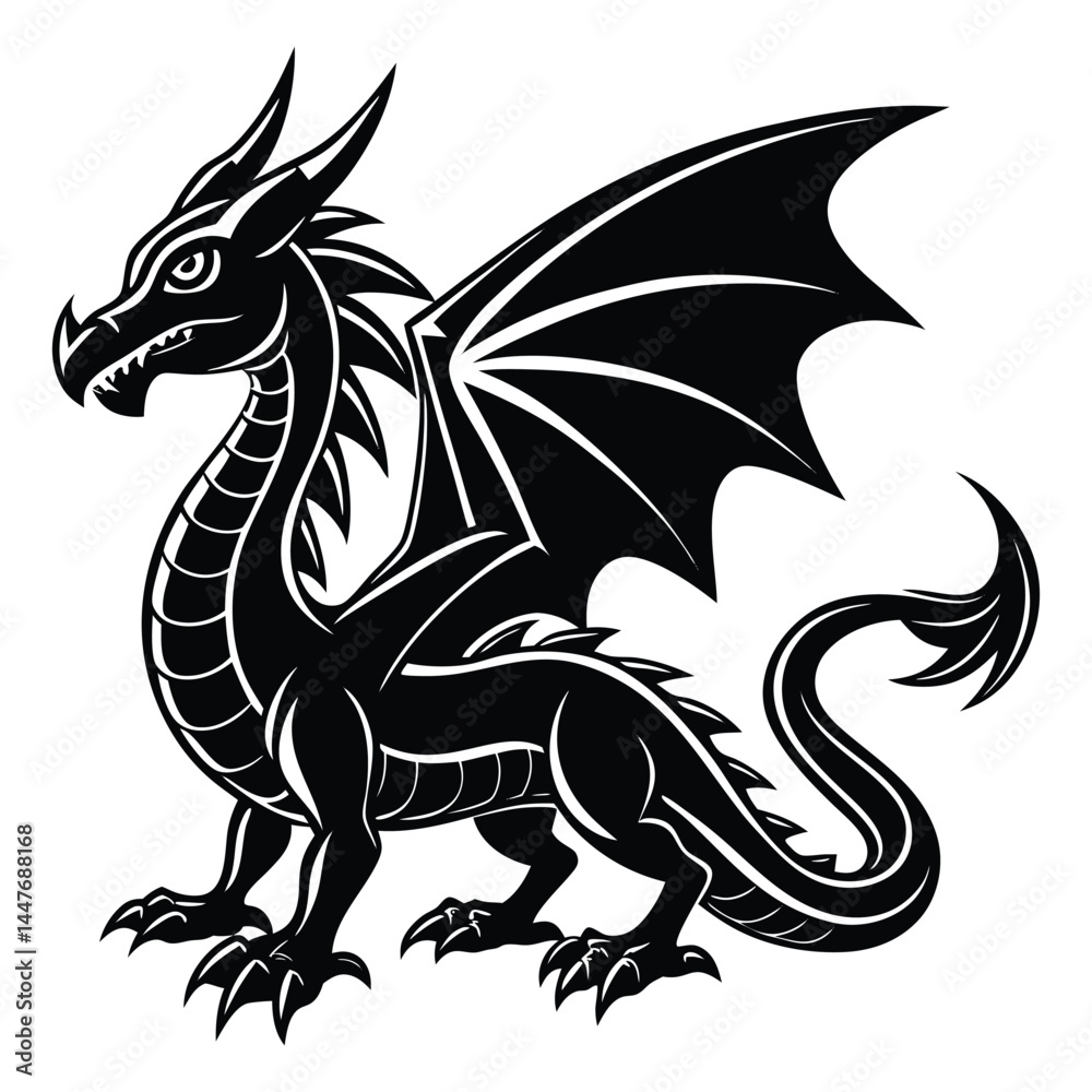 Obraz premium Silhouette of a dragon isolated on white background