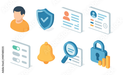 Admin tools icons set - user, security, profile, settings, notification, search, lock, privacy