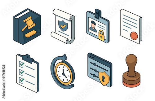 Data governance icons set – compliance, security, audit, identity, privacy, document, approval, time