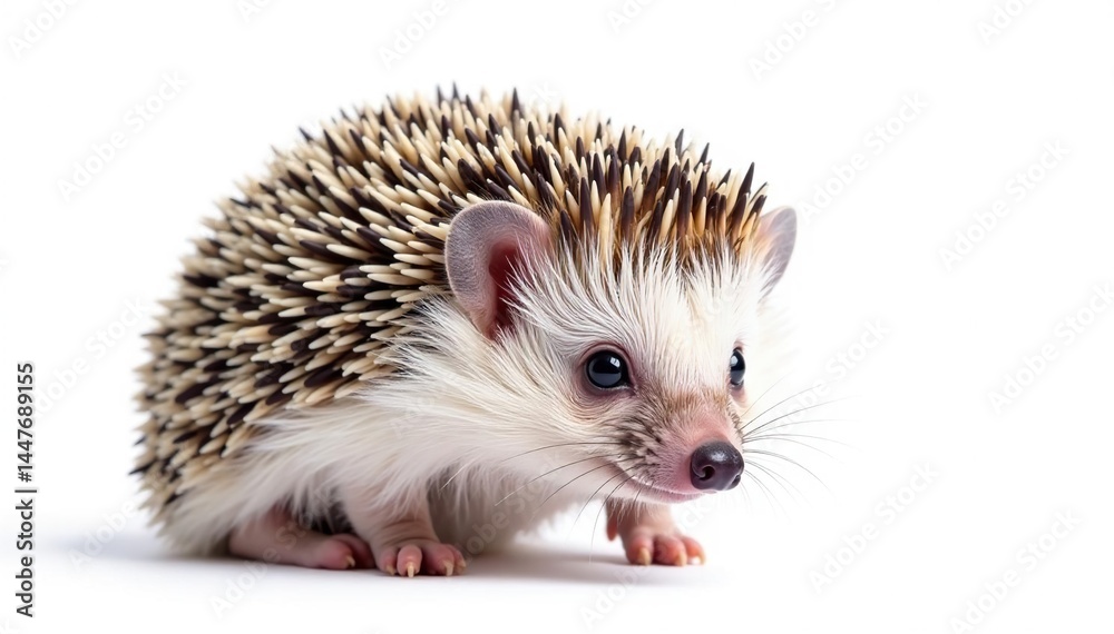 Fototapeta premium Tiny hedgehog isolated on pure white background, fauna, wildlife, background