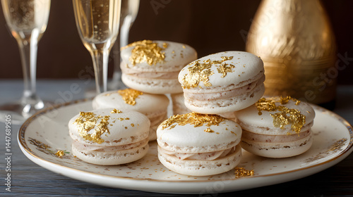 Minimalist dessert plating with macaron, lighting enhancing its charm