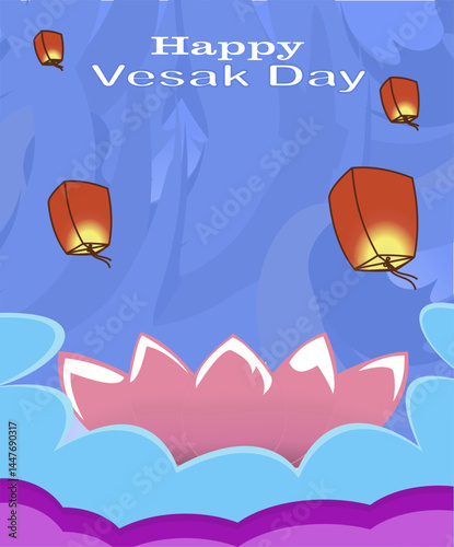 Creative Concept of Vesak Day for Card or Banner. Happy Buddha Day with Vector Illustration.