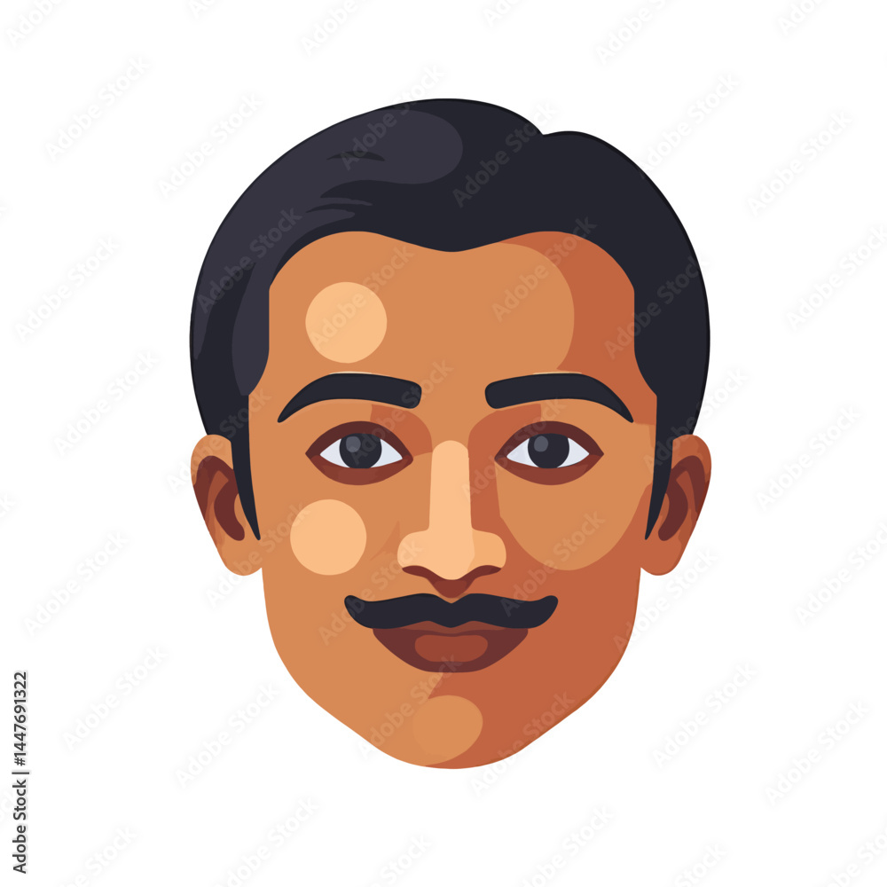 Illustration of a Man with a Moustache_Character Design for Animation_Digital Art Portrait of an Individual with Dark Hair and Facial Hair_Representation of Human Face Illustration of a Man with a Moustache_Character Design for Animation_Digital Art Portrait of an Individual with Dark Hair and Facial Hair_Representation of Human Face