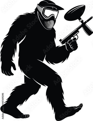 Bigfoot Playing Paintball Vector Art