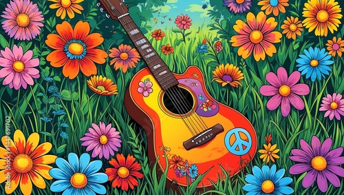 Vibrant 60s 70s psychedelic music festival poster