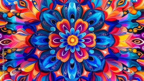 Vibrant abstract mandala bursting with colorful energy