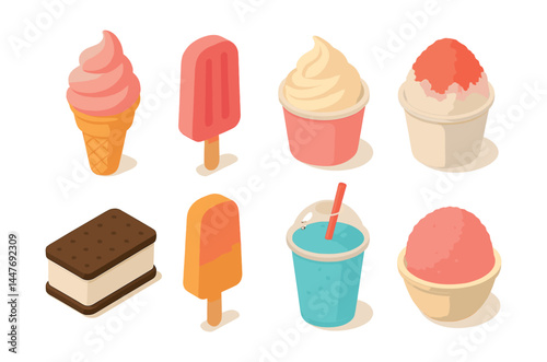 Frozen treats icons set – ice cream, popsicle, sundae, milkshake, sorbet, cone