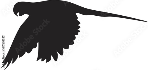 black flying parrot icon with a white backdrop, ideal for animal graphics, wildlife symbols, and nature branding.