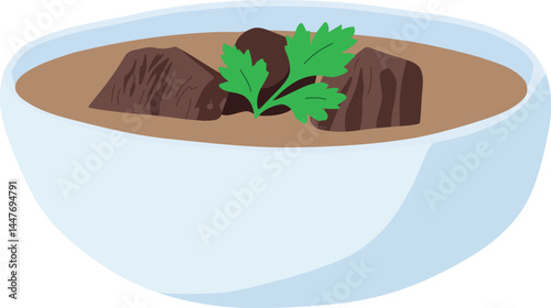 Meat and greens stew with zebu
