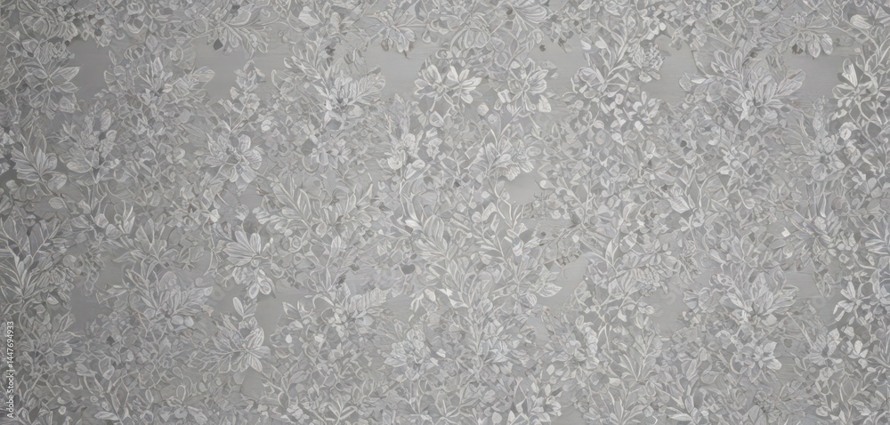 Obraz premium Silver leaf lace wallpaper, delicate and seamless Intricate design, rich texture , interior, elegant, luxury