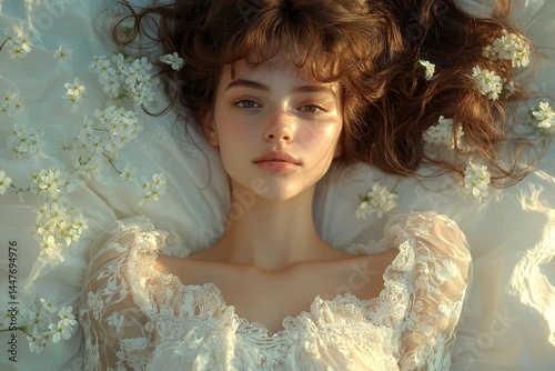 Obraz na płótnie Gorgeous caucasian young woman surrounded by cherry blossoms. Spring mood, golden hour in sunset. Commercial promotion idea. Woman in colorful spring flowers. Vibrant woman in cherry blossoms. w salonie