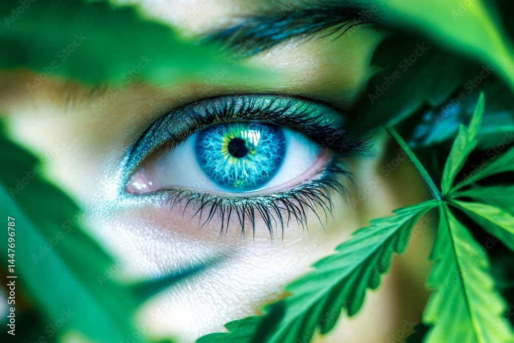 How vision works. Medicine and brain. Medical condition. Hallucination - due to cannabis: abstract image of well-being. Metaphorical cannabis awareness of a mental illusion. Abstract disorder.