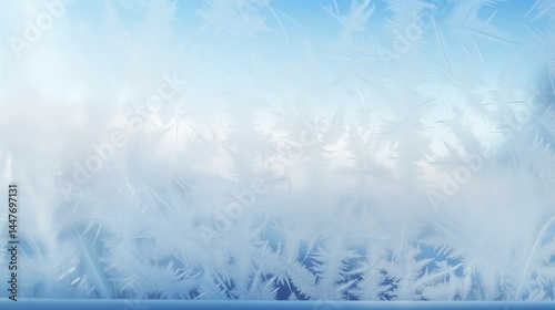 Icy windowpane etched with delicate snowflake patterns background