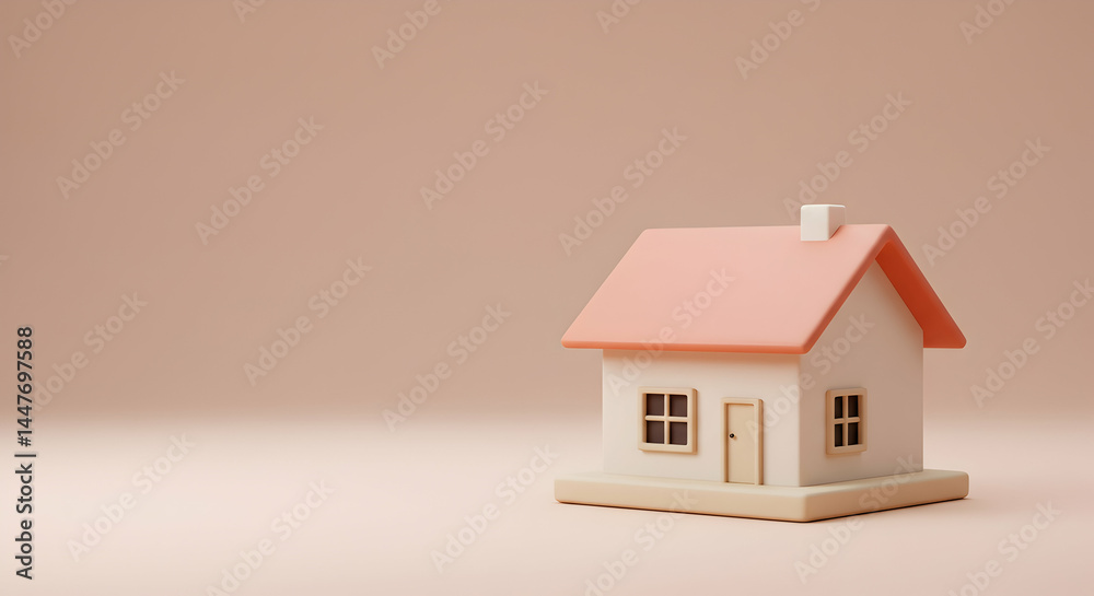 Small Toy House Model on Soft Neutral Background with Minimalist Style Small Toy House Model on Soft Neutral Background with Minimalist Style
