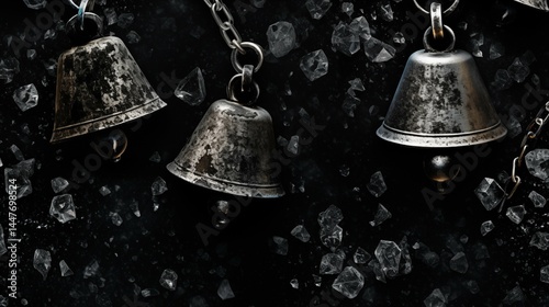 Cluster of vintage silver bells frosted 
