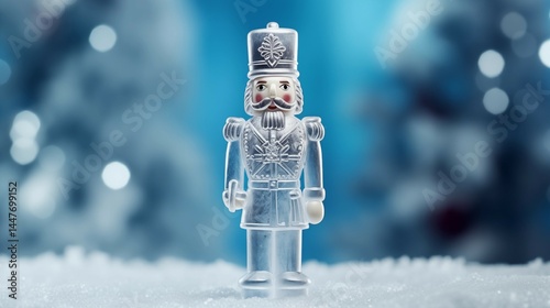 Nutcracker figure carved from clear, detailed ice