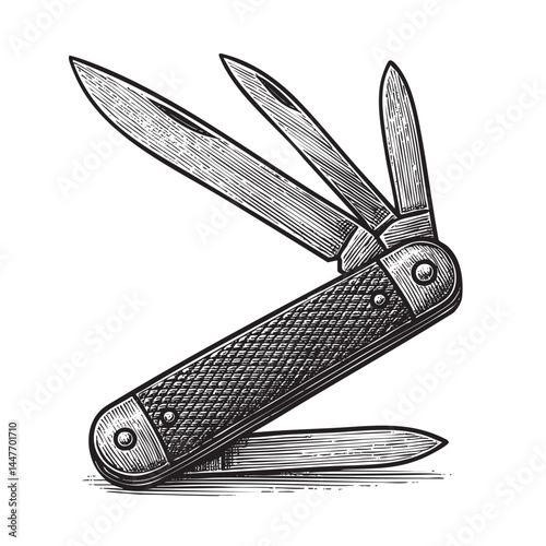 pocketknife with open blades vector illustration