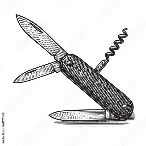 pocketknife with open blades vector illustration