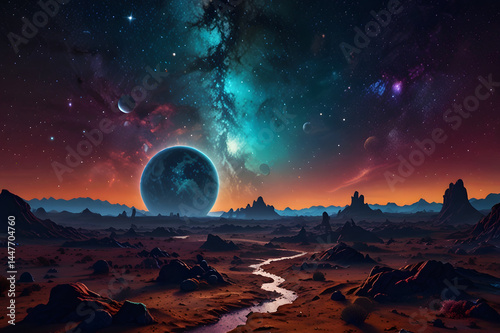A colorful, imaginative virtual image of a new planet