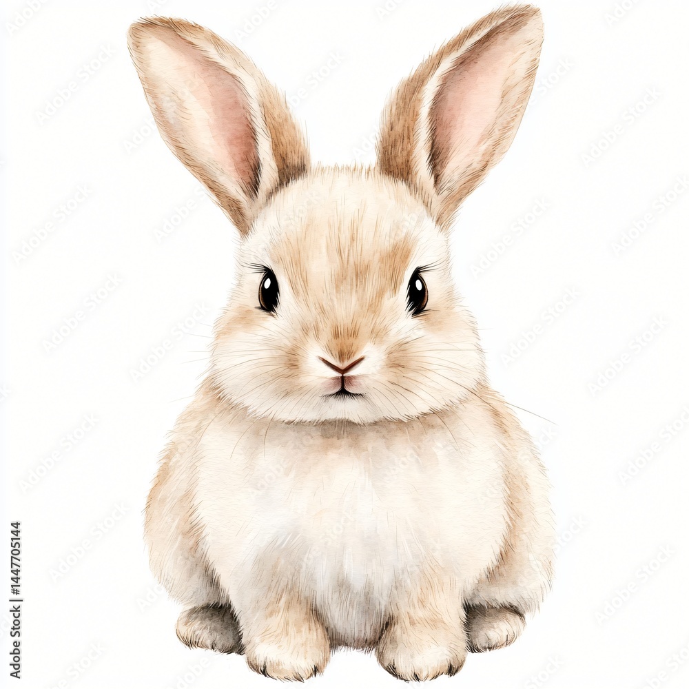 Fototapeta premium Adorable Baby Bunny Rabbit Watercolor Illustration Perfect for Children's Room Decor Easter Cards or Springtime Designs