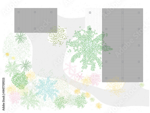 Architectural Drawings, people plan vector in park out door illustration, top view, Minimal style hand drawn, set elements for architecture and landscape design. Sections, Elevations 