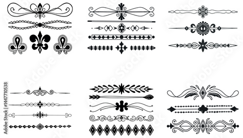 Collection of diverse hand drawn decorative borders and dividers for design