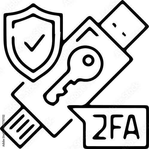 USB Security Key with 2FA Shield – Hardware Authentication Device Symbol, vector