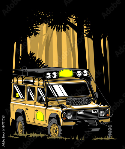 Yellow taxi cab, a retro cartoon vehicle icon, transports through the city road
