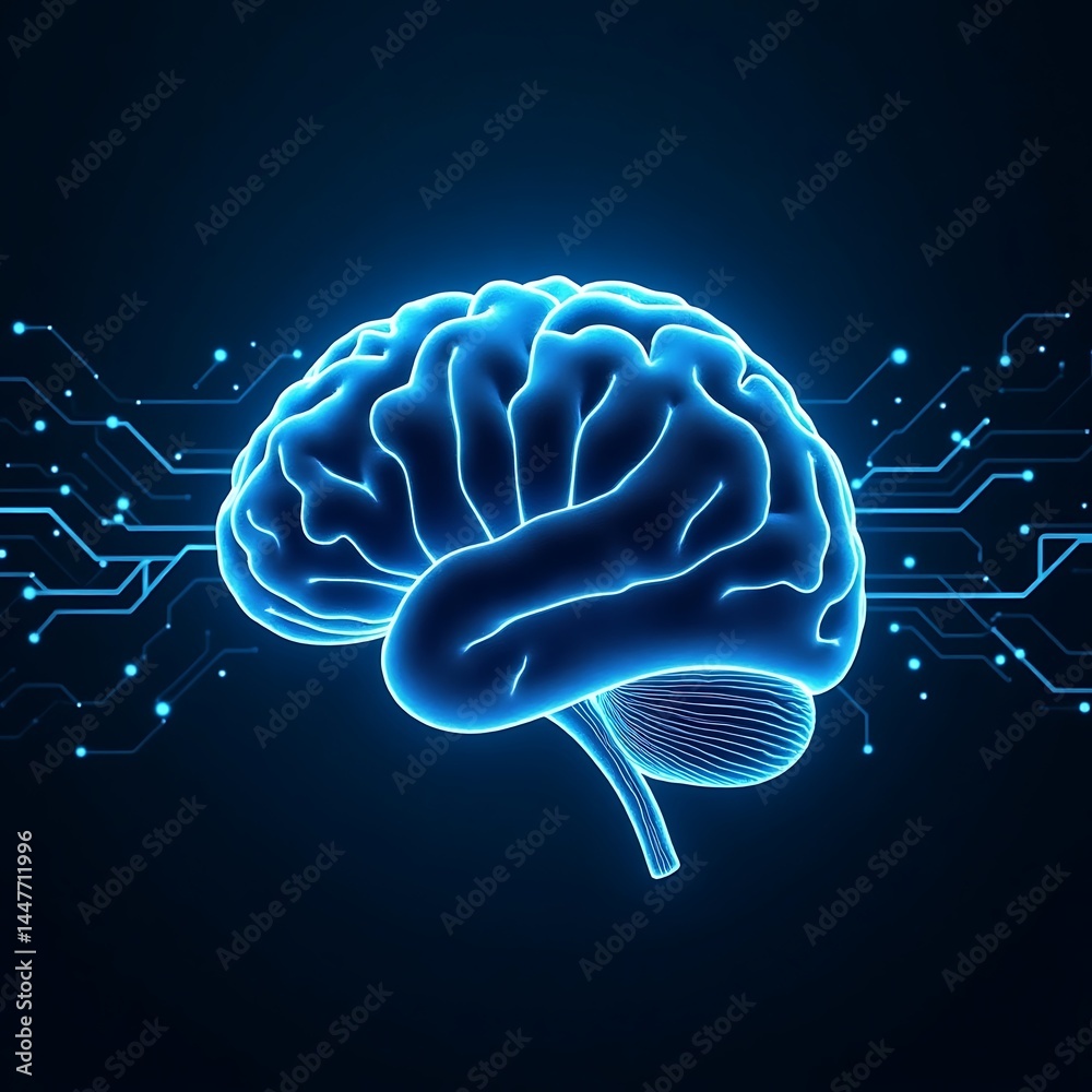 Futuristic Brain Technology Concept with Neural Network Connections on Dark Background. Futuristic Brain Technology Concept with Neural Network Connections on Dark Background.