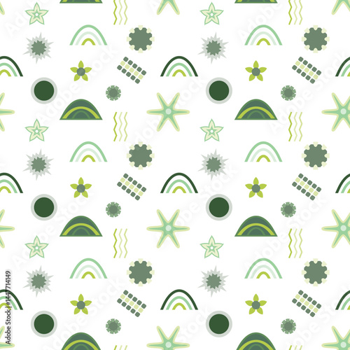 Seamless playful green abstract pattern with organic shapes