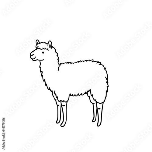 Charming alpaca outline vector illustration for creative design. Perfect for nature, wildlife, and animal-themed projects. Editable line art, ideal for print and digital use.