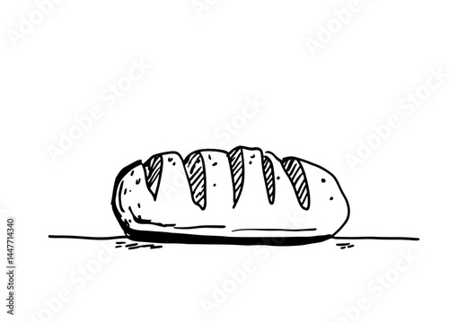 Crusty bread loaf vector illustration, perfect for bakery branding, menus, or culinary projects. Hand-drawn style captures artisanal freshness. Ideal for food-related designs.