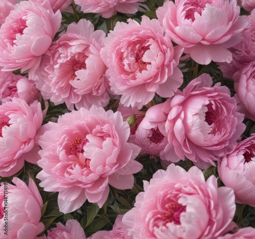 Wallpaper Mural Dense cluster of pink peonies, soft pink backdrop,  macro,  vibrant,  backdrop Torontodigital.ca