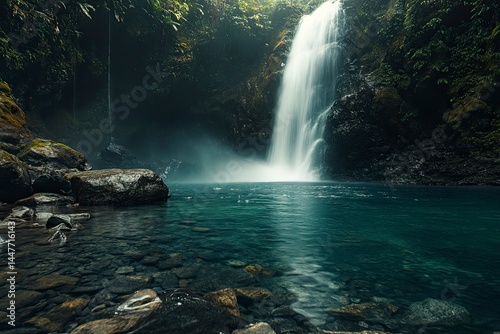 Waterfall in Forest Landscape
