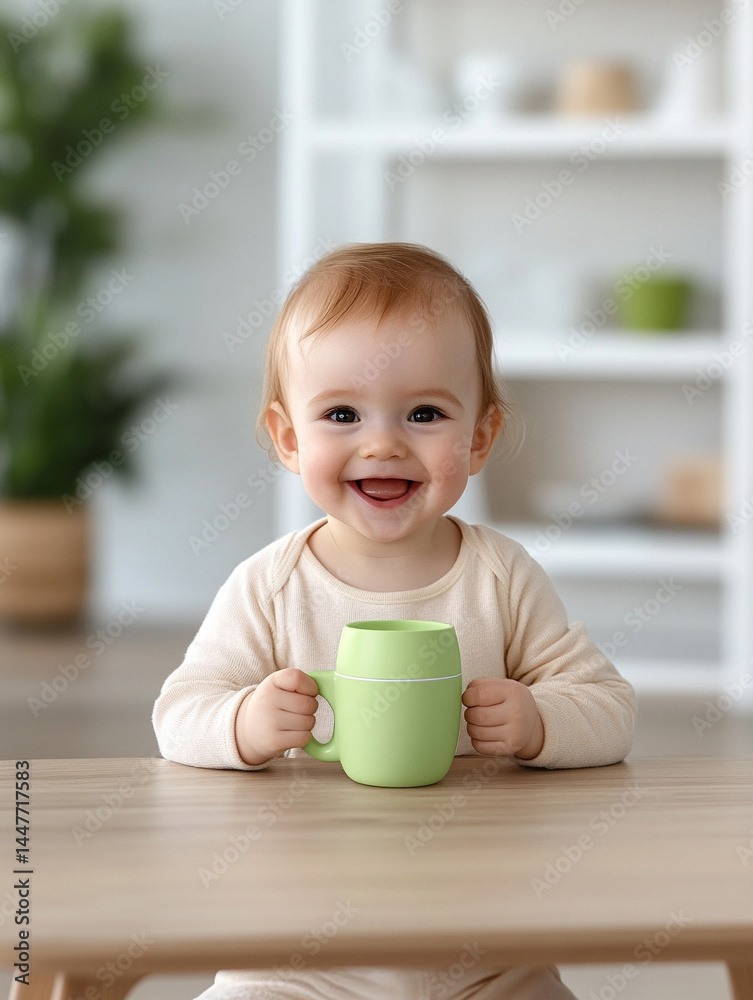 Baby using spill-proof sippy cup Baby using spill-proof sippy cup