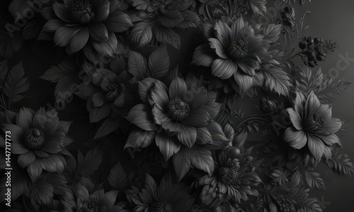 Wallpaper Mural Intricate black charcoal floral wallpaper, textured elegance, material, vintage Torontodigital.ca