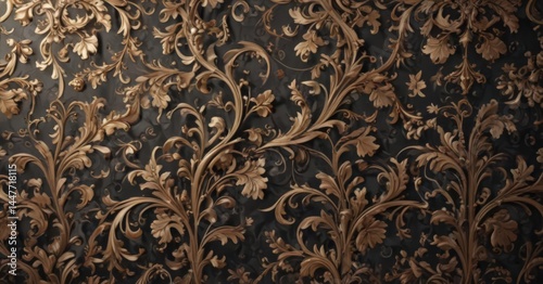 Intricate damask, swirling vines & leaves, elegant backdrop,  background,  textile