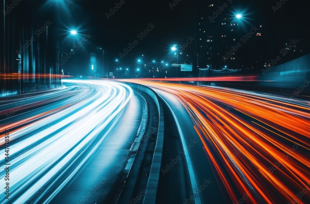 Neon abstract lines creating light trails on a dark background Neon abstract lines creating light trails on a dark background