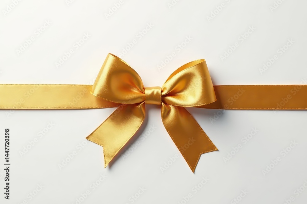 Fototapeta premium Elegant gold ribbon knot on pristine white backdrop, template, special