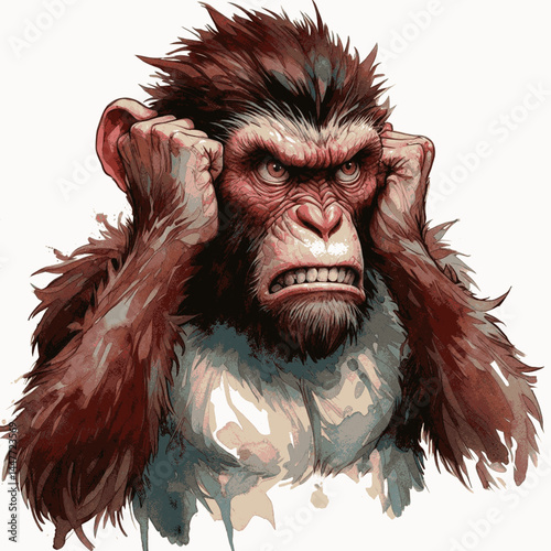 Primal Snarl Splash monkey angry isolated watercolor vector illustration svg  
