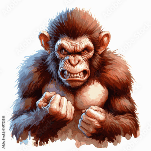 Jungle Fury Flow monkey angry isolated watercolor vector illustration svg  